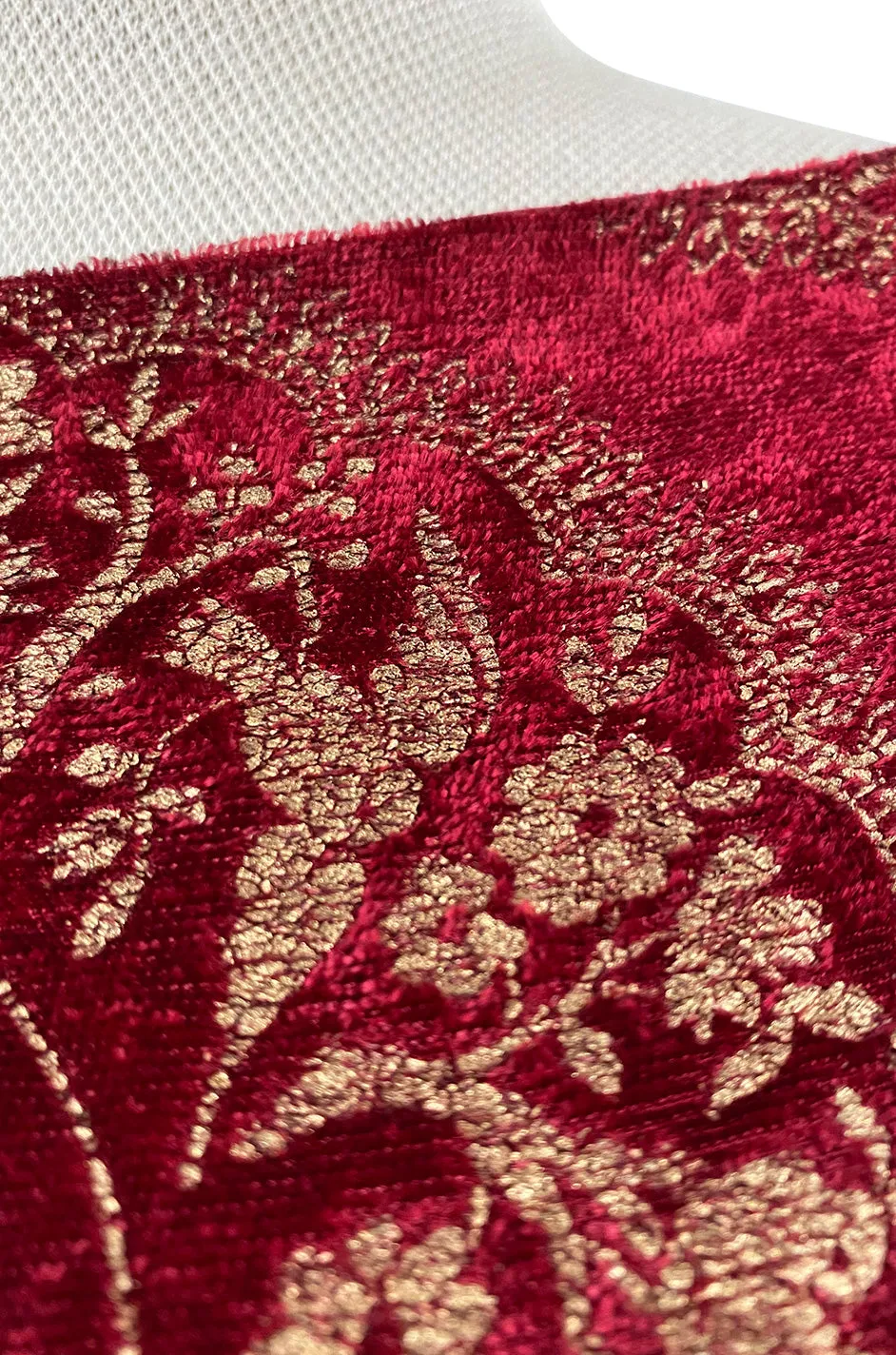 1930s Franco Bertoli Hand Painted Gold Patterned Caftan Dress on A Deep Red Silk Velvet