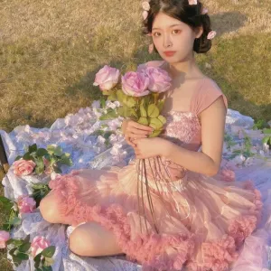 Anita the Rose Petal  of Paradise Glade          Corset Top and Skirt  Dress Set Kawaii Academia Y2K Cottagecore Coquette Fairycore Dollette Princesscore Bottoms