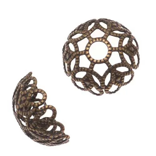 Antiqued Brass Large Ornate Filigree Bead Caps 11mm (20 pcs)