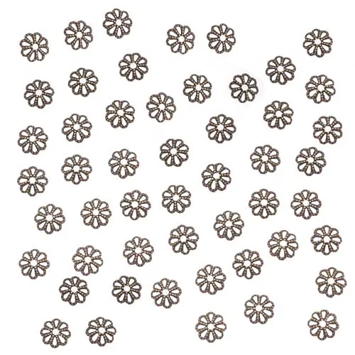 Antiqued Brass Openwork Beaded Daisy Bead Caps 1.3mm x 6mm (50 pcs)