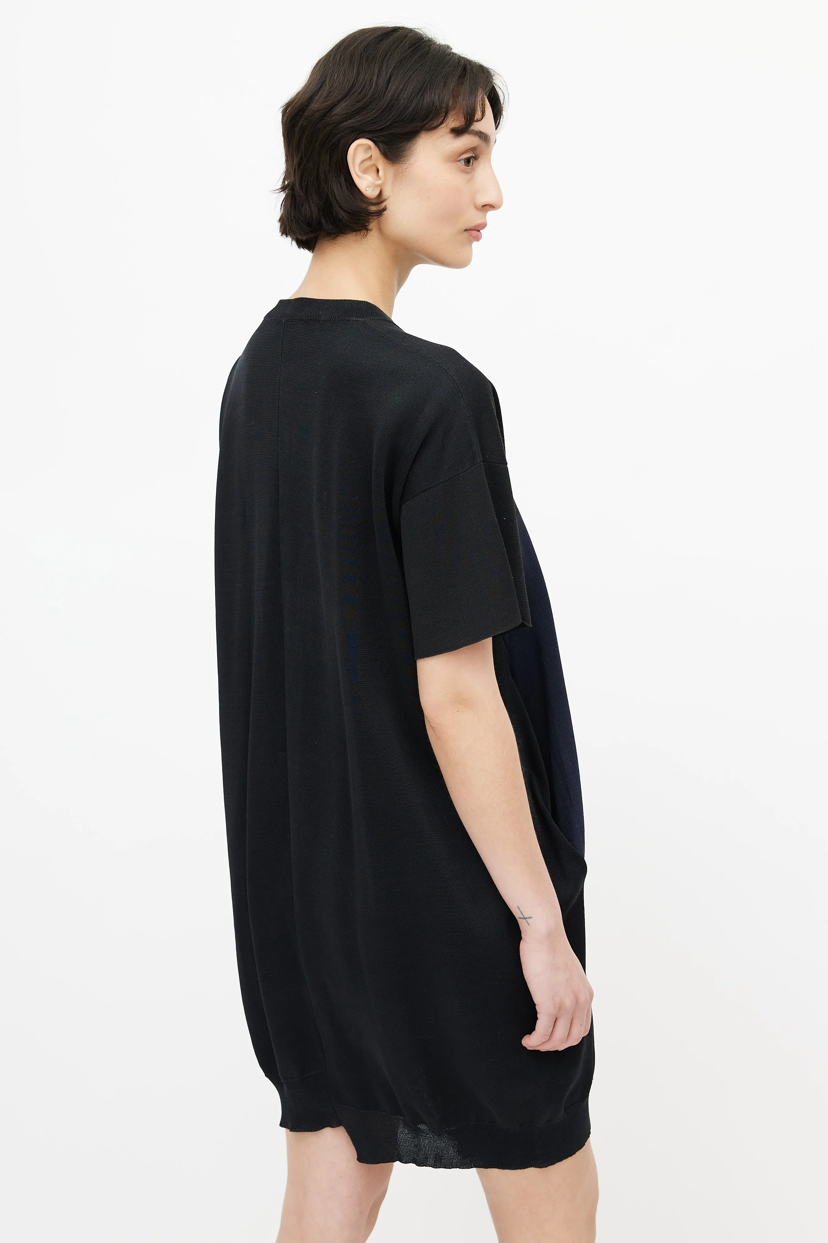 Black & Navy Silk Asymmetrical Dress