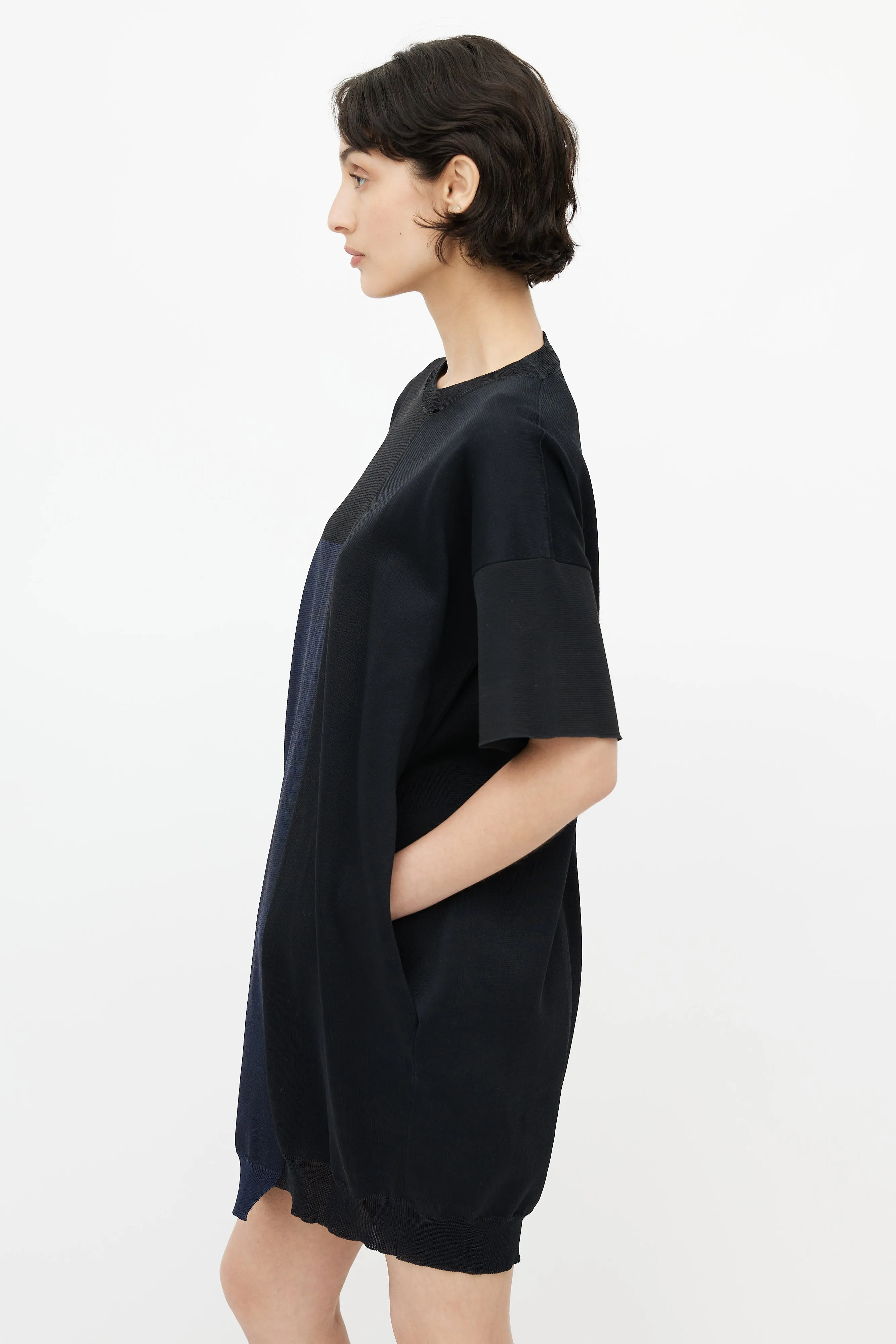 Black & Navy Silk Asymmetrical Dress
