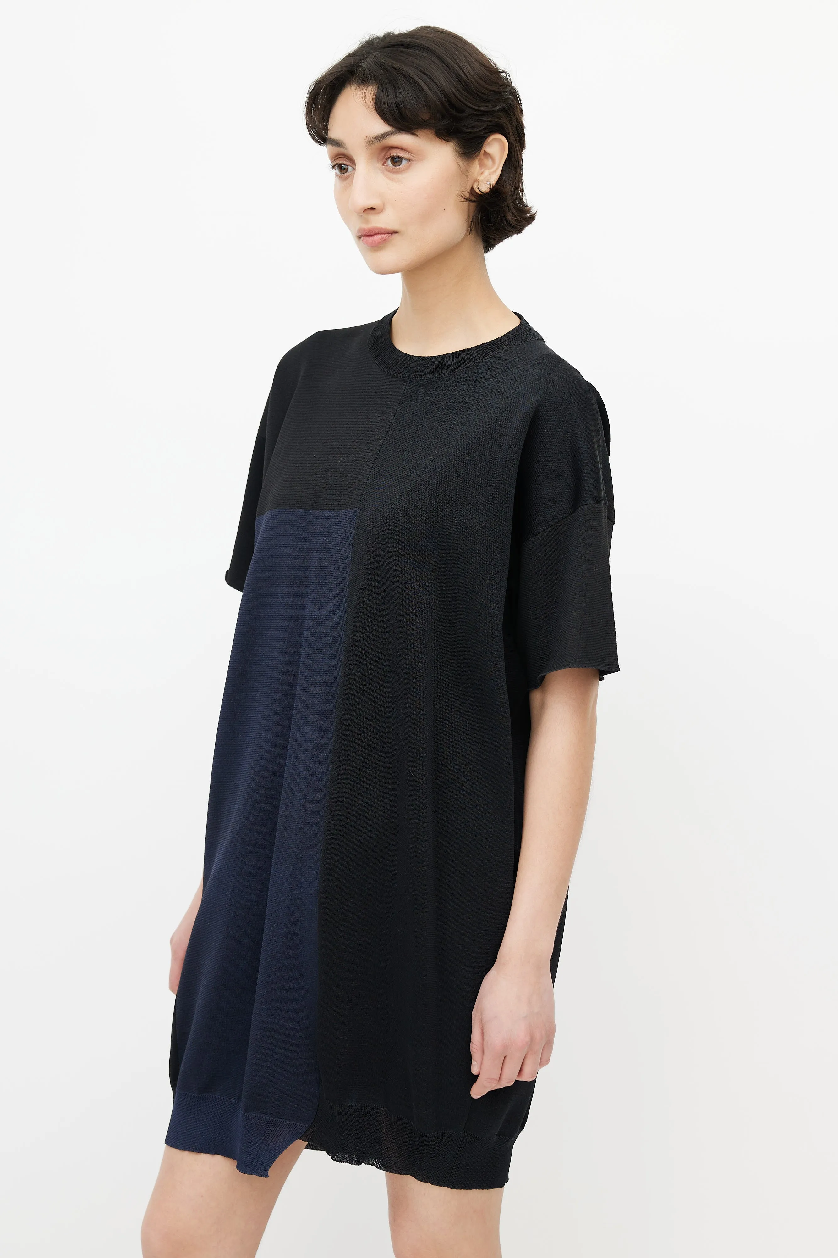 Black & Navy Silk Asymmetrical Dress