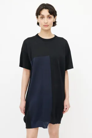 Black & Navy Silk Asymmetrical Dress