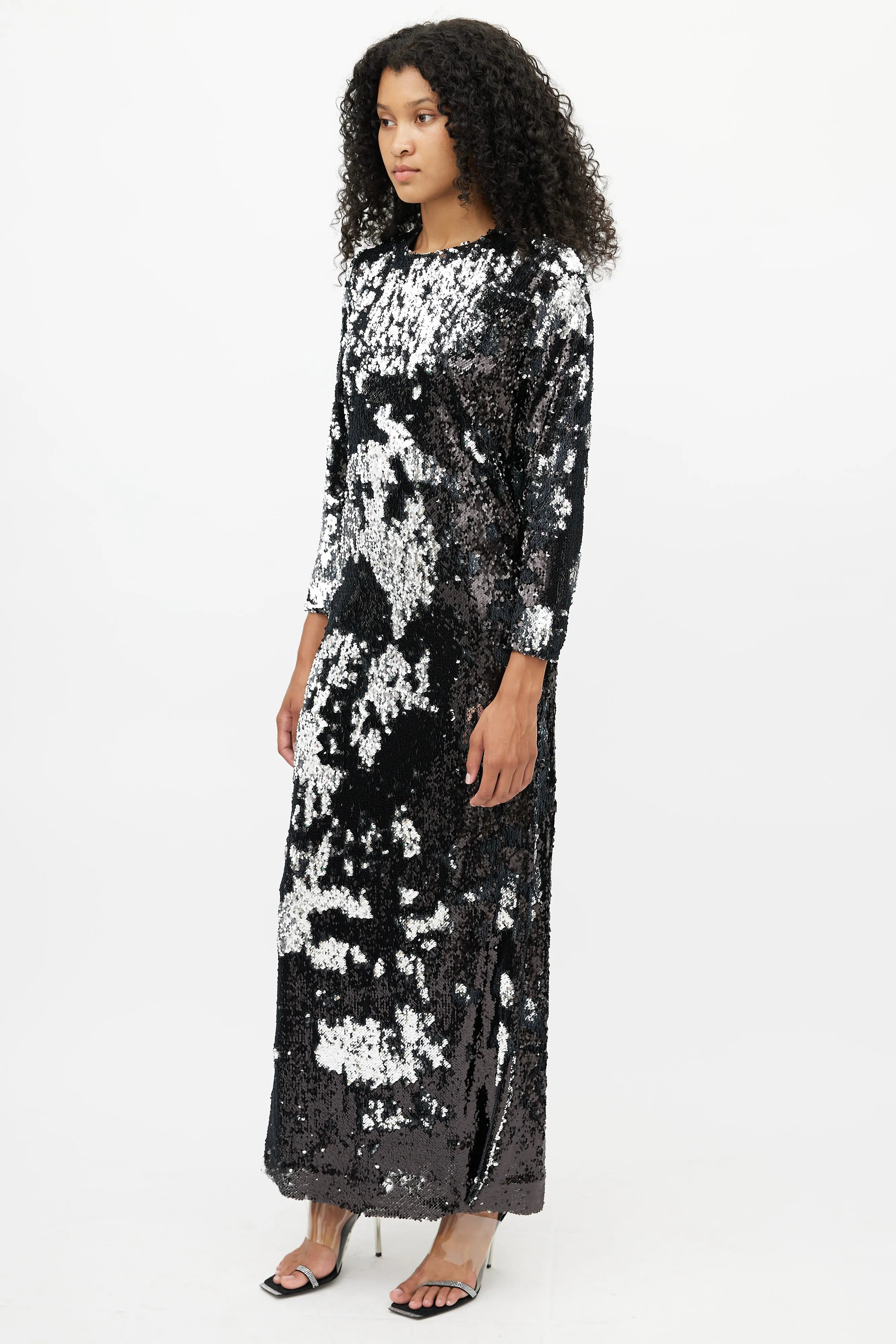Black & Silver Sequin Maxi Dress