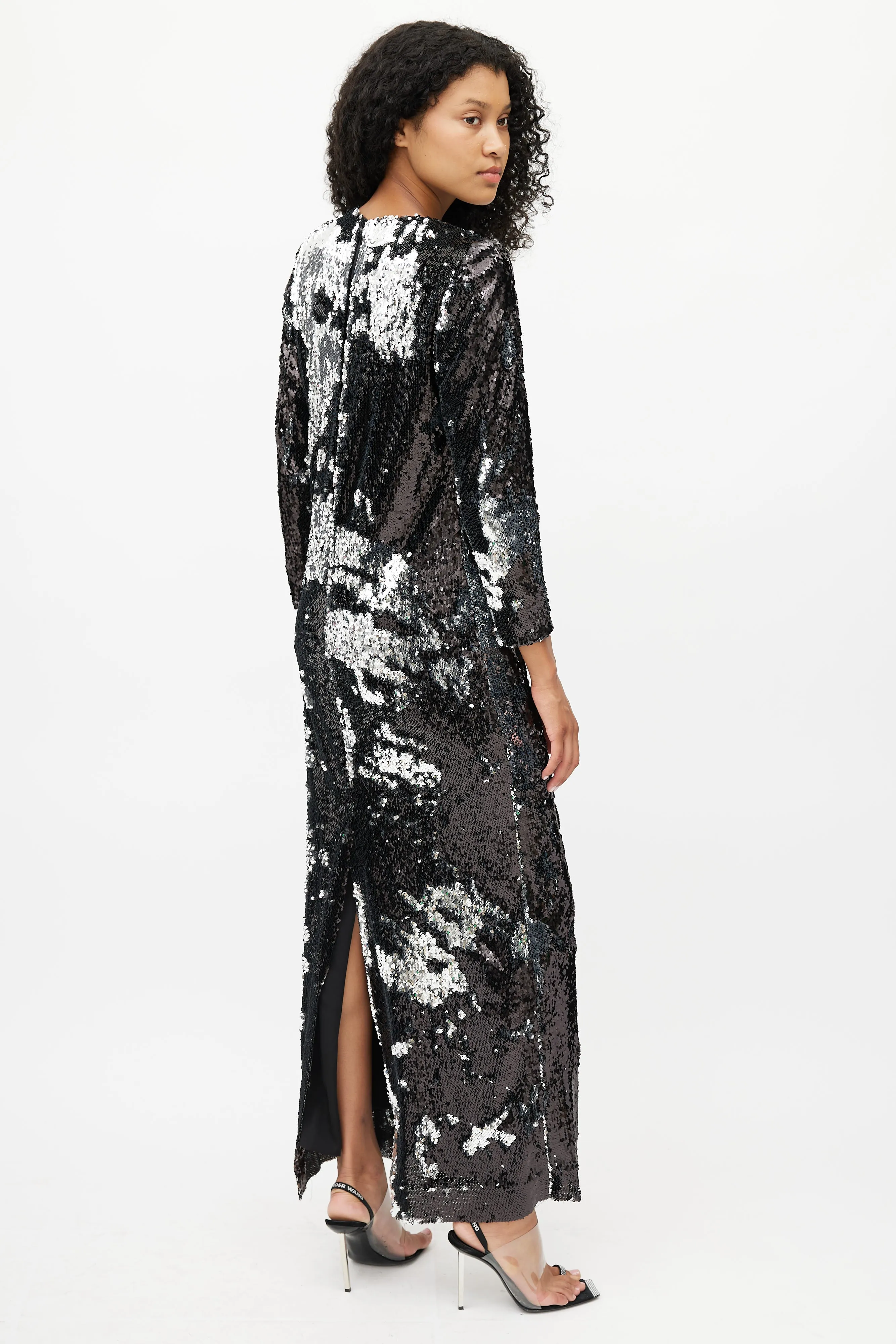 Black & Silver Sequin Maxi Dress