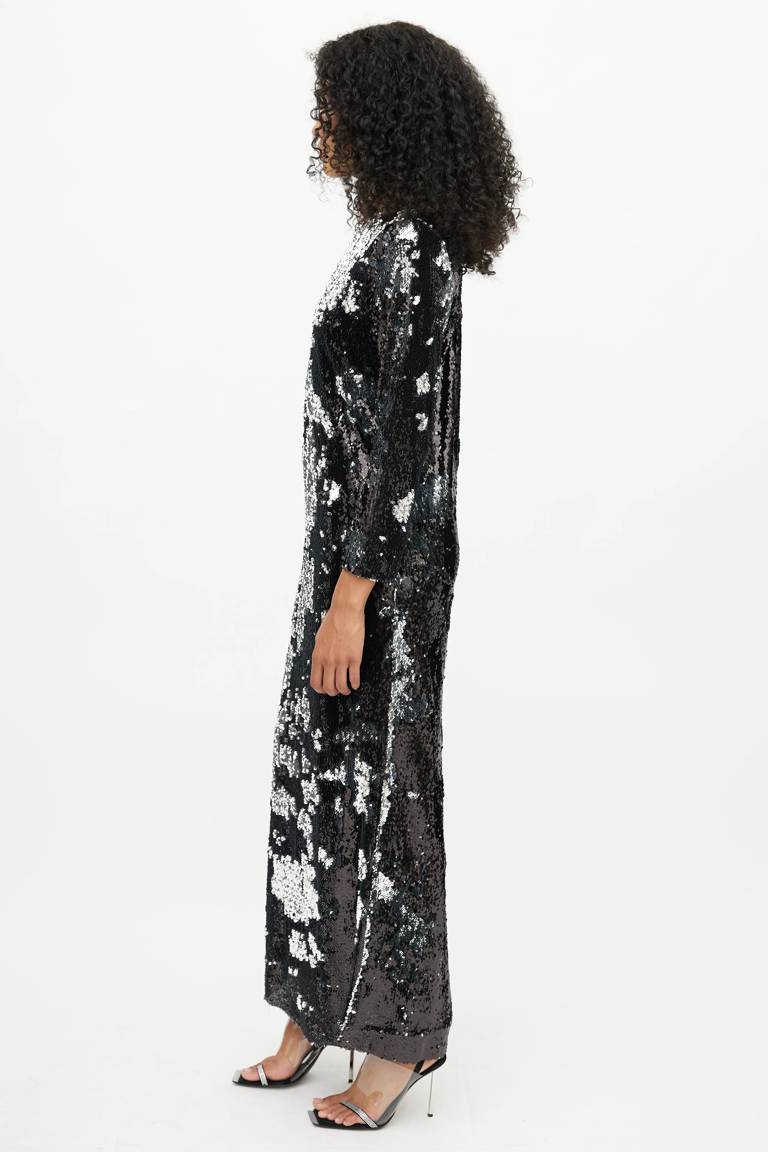 Black & Silver Sequin Maxi Dress