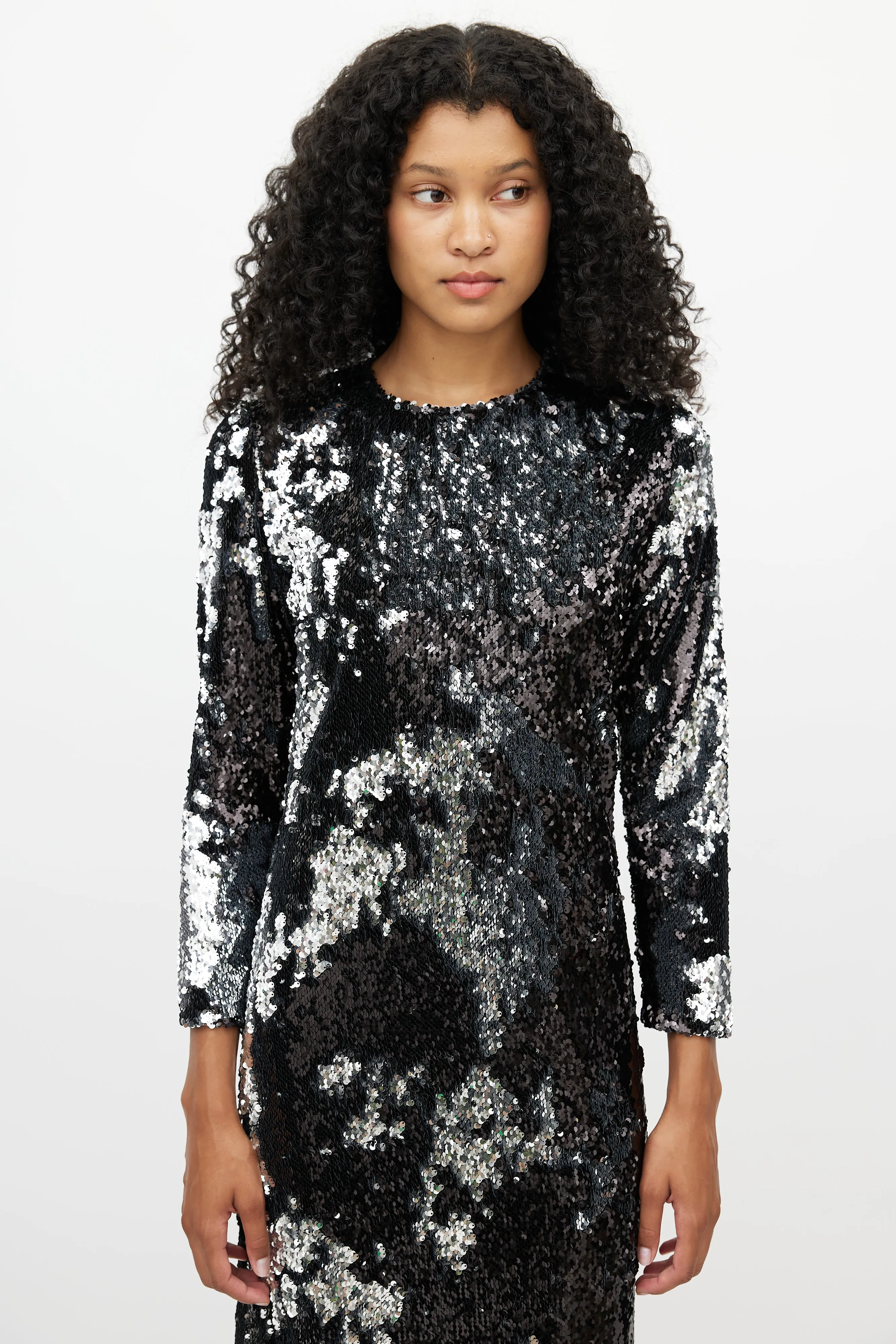 Black & Silver Sequin Maxi Dress