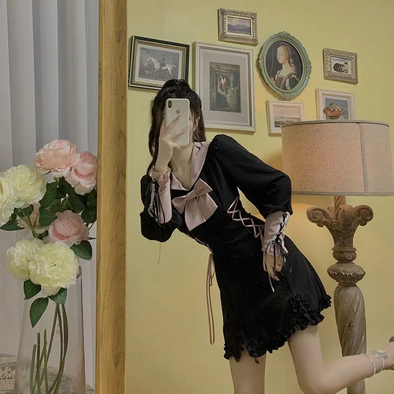 Black Bowknot Lolita Lace Dress