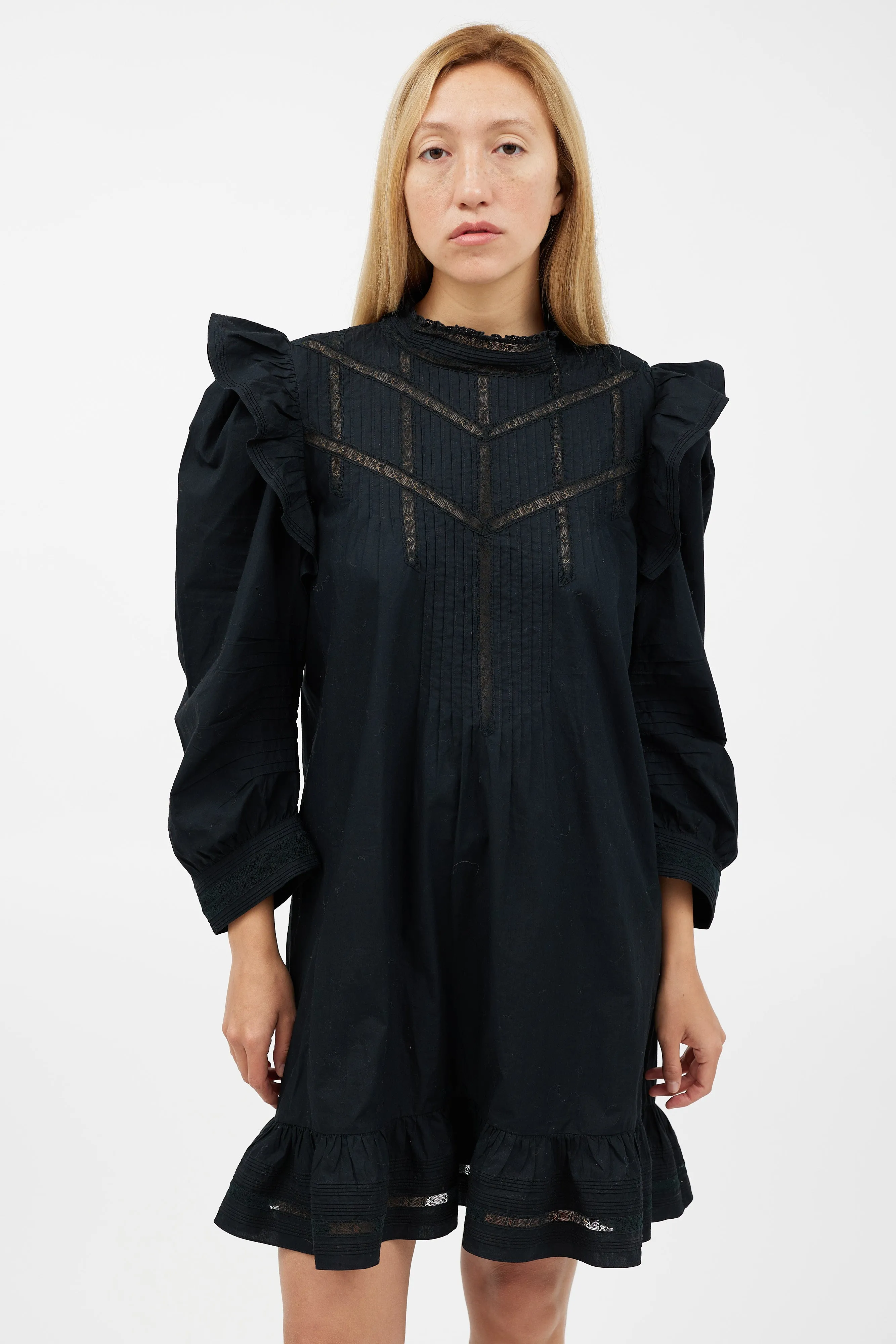 Black Pleated Lace Dress