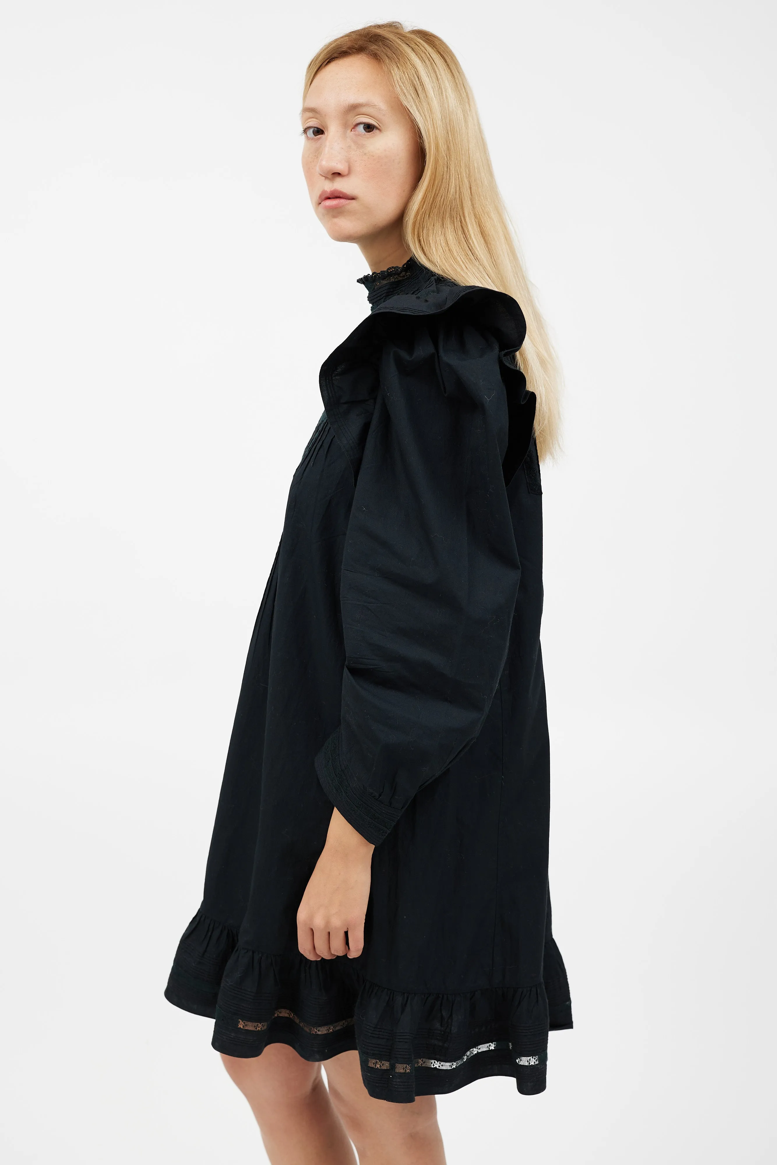 Black Pleated Lace Dress