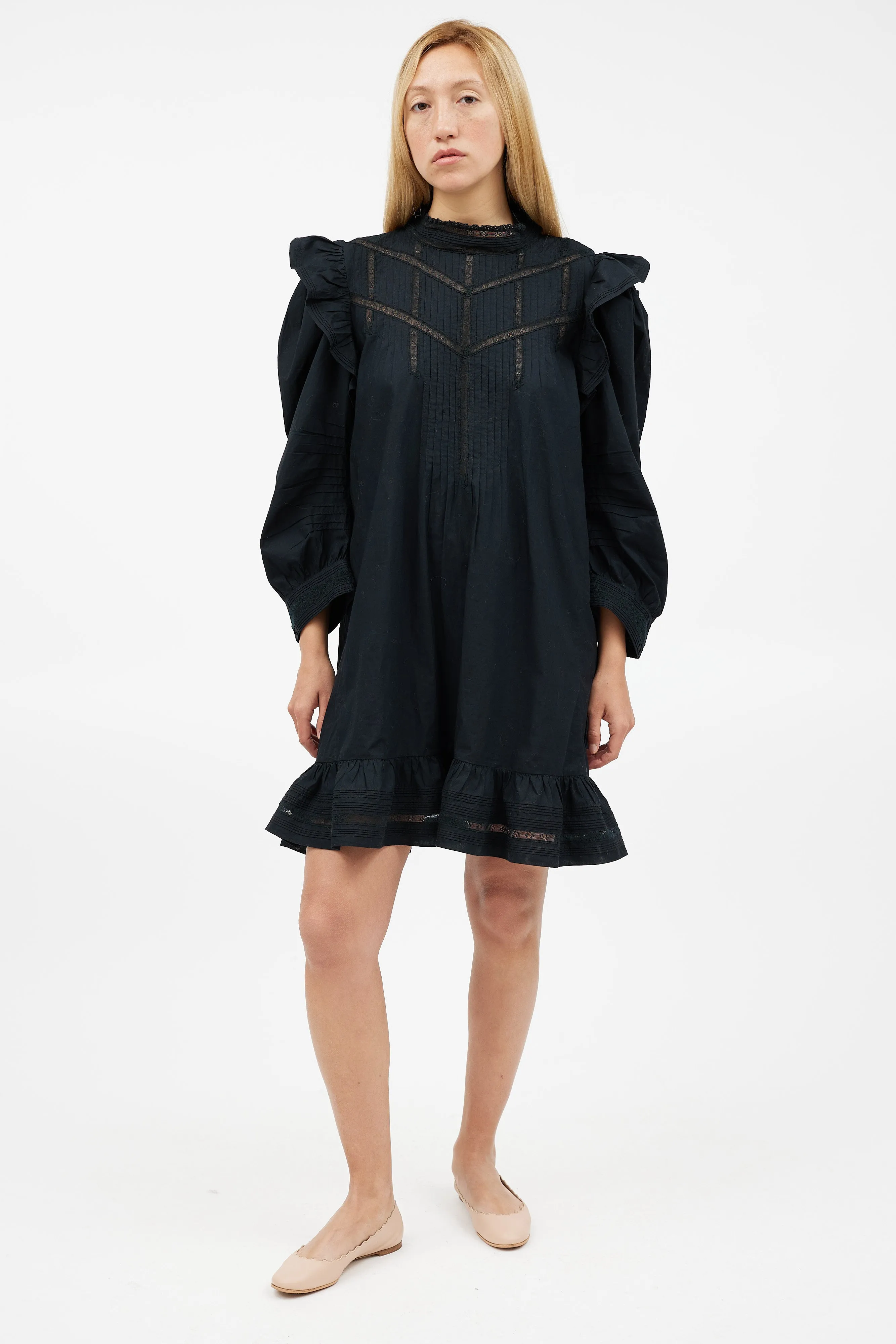 Black Pleated Lace Dress