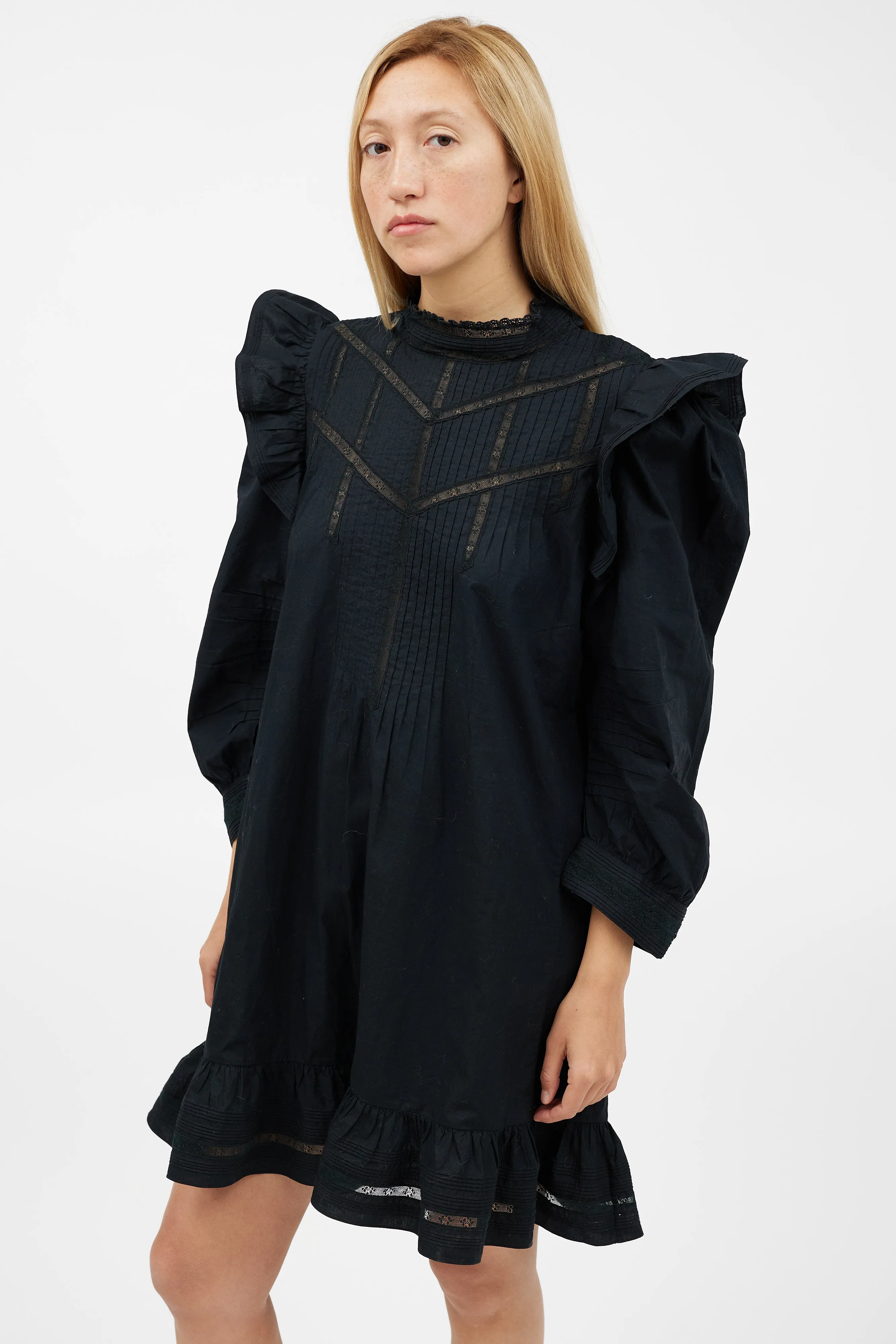 Black Pleated Lace Dress
