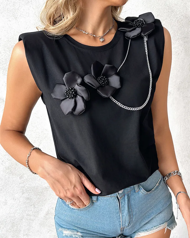 Fashion Women's Wear Three-dimensional Floral Chain Sleeveless Top