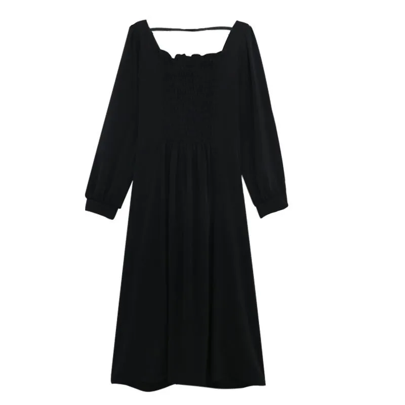 French Vintage Black Ruched Dress