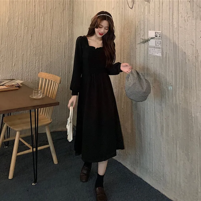 French Vintage Black Ruched Dress