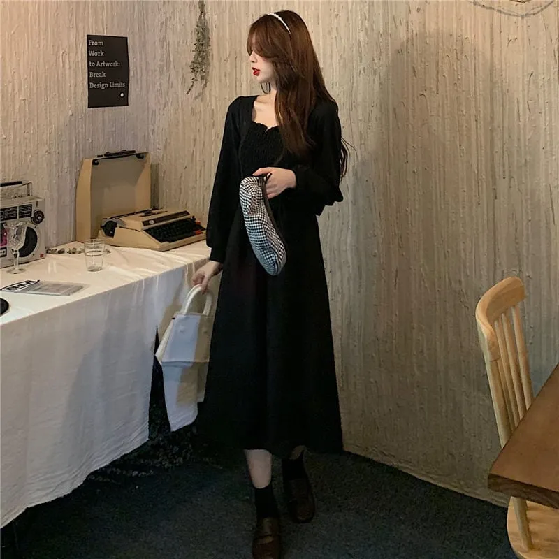 French Vintage Black Ruched Dress