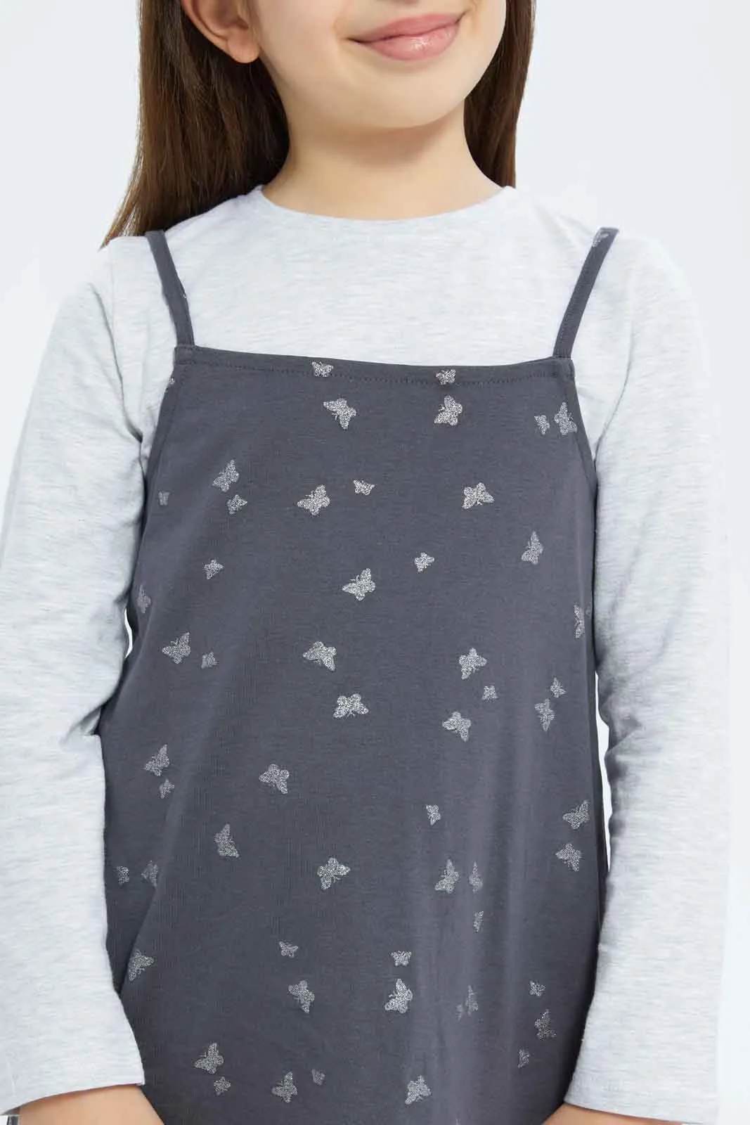 Girls Denim Pinni - Coral Floral Tee