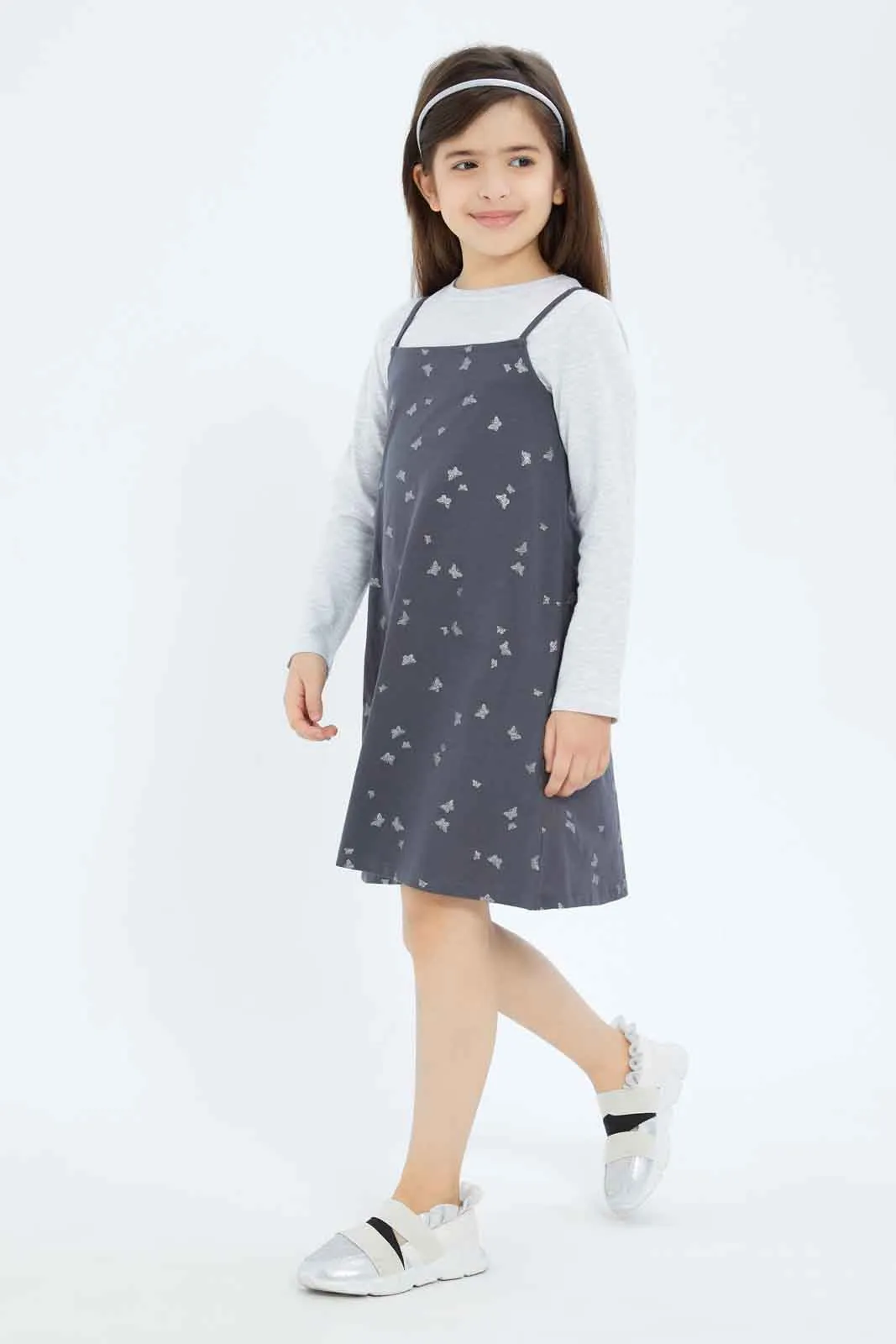 Girls Denim Pinni - Coral Floral Tee