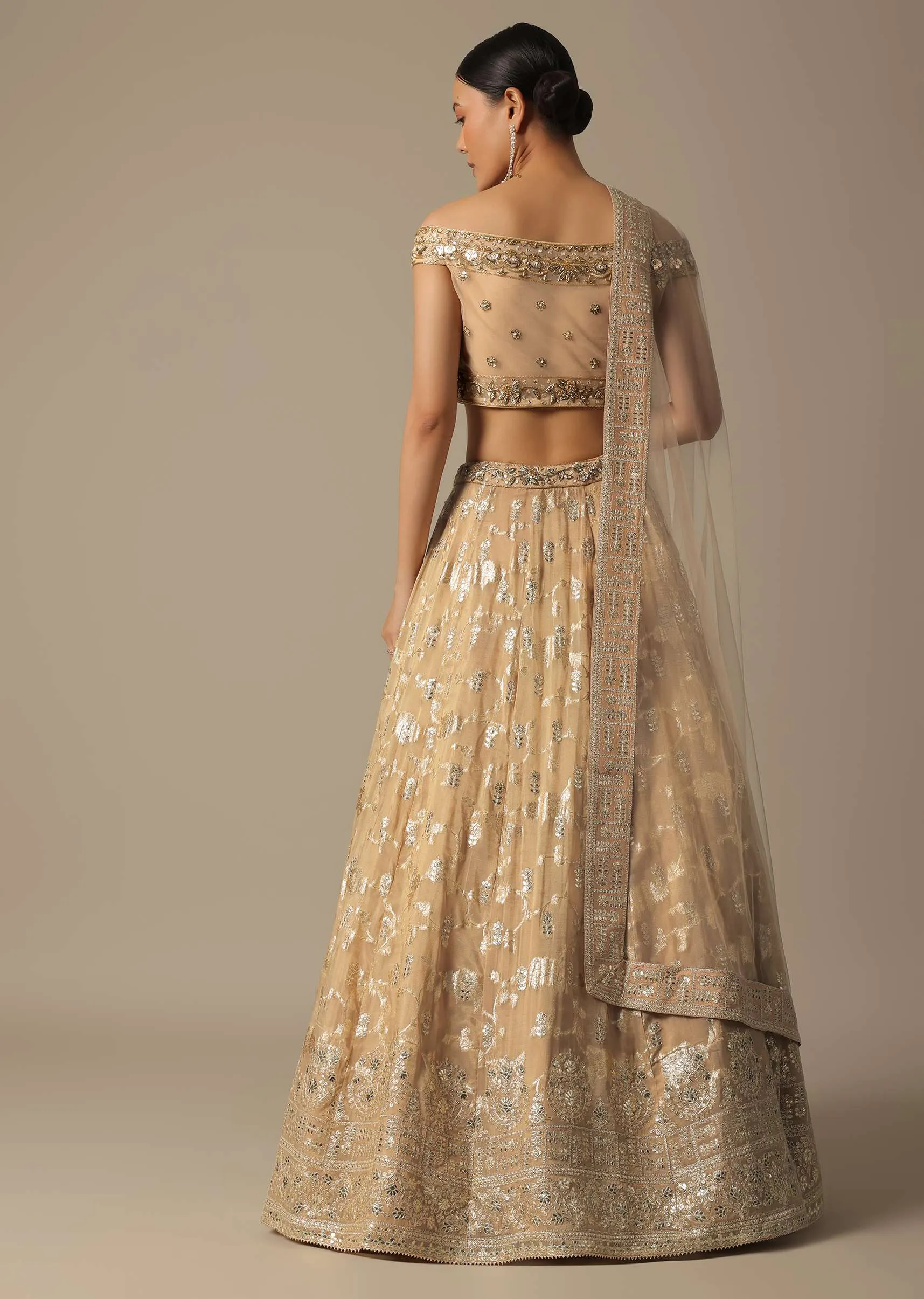 Gold Hand Embroidered Lehenga Set In Net