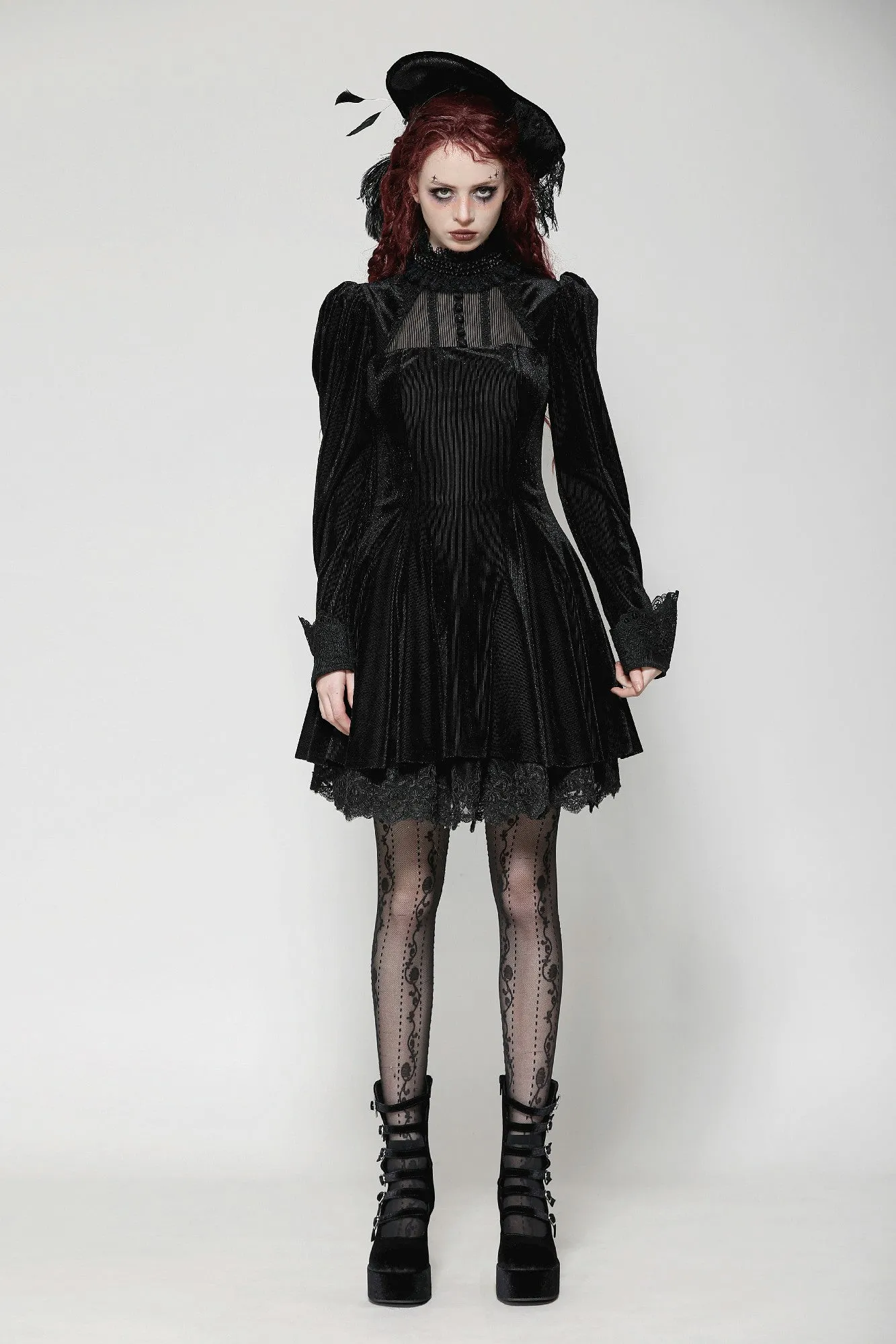 Gothic Velvet Lace Long-Sleeve Dress DW1006