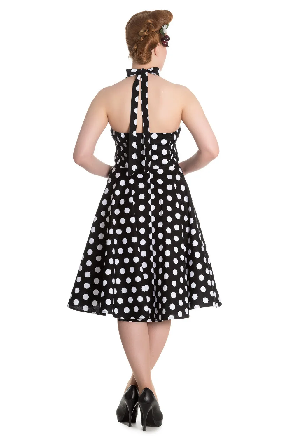 Hell Bunny 60's Black and White Polka Dot Halter Flare Party Dress