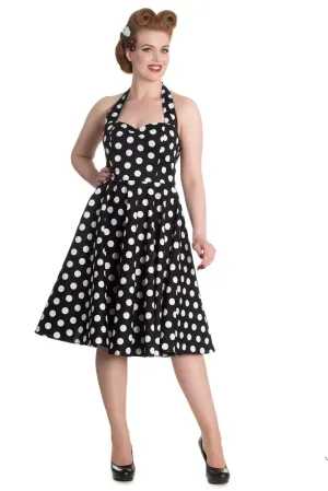 Hell Bunny 60's Black and White Polka Dot Halter Flare Party Dress