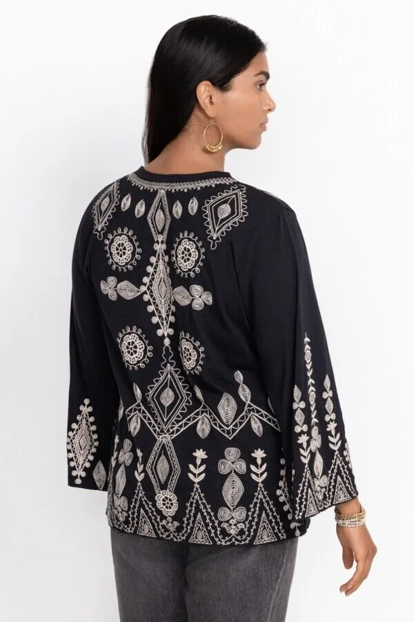 Johnny Was Liona Velvet Kimono Sleeve Dress Flowers Embroidery Black Floral NEW