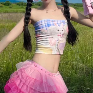 Lop Bunny's Picnic Preparation      Corset Top Kawaii Academia Y2K Cottagecore Coquette Fairycore Dollette Princesscore