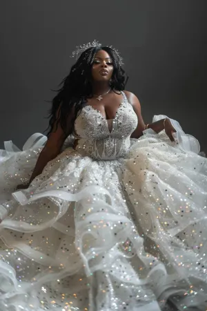 Lottie  Elegant Sequin  White Ball Gown Wedding Dress