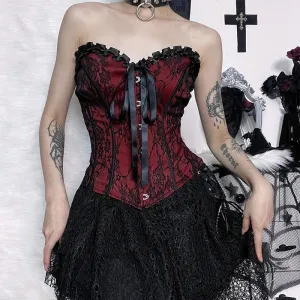 Mirella Bell's  Lacy Valentine Goth      Corset Top Dark Academia Kawaii Academia Y2K Cottagecore Coquette Fairycore Dollette Princesscore