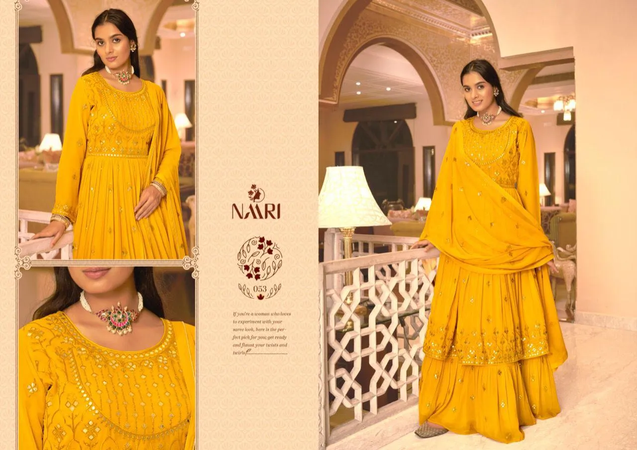 Naari Senorita Pure Gorgette top with heavy embrodery full stich skirt