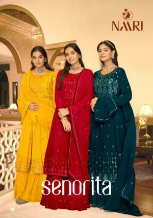 Naari Senorita Pure Gorgette top with heavy embrodery full stich skirt
