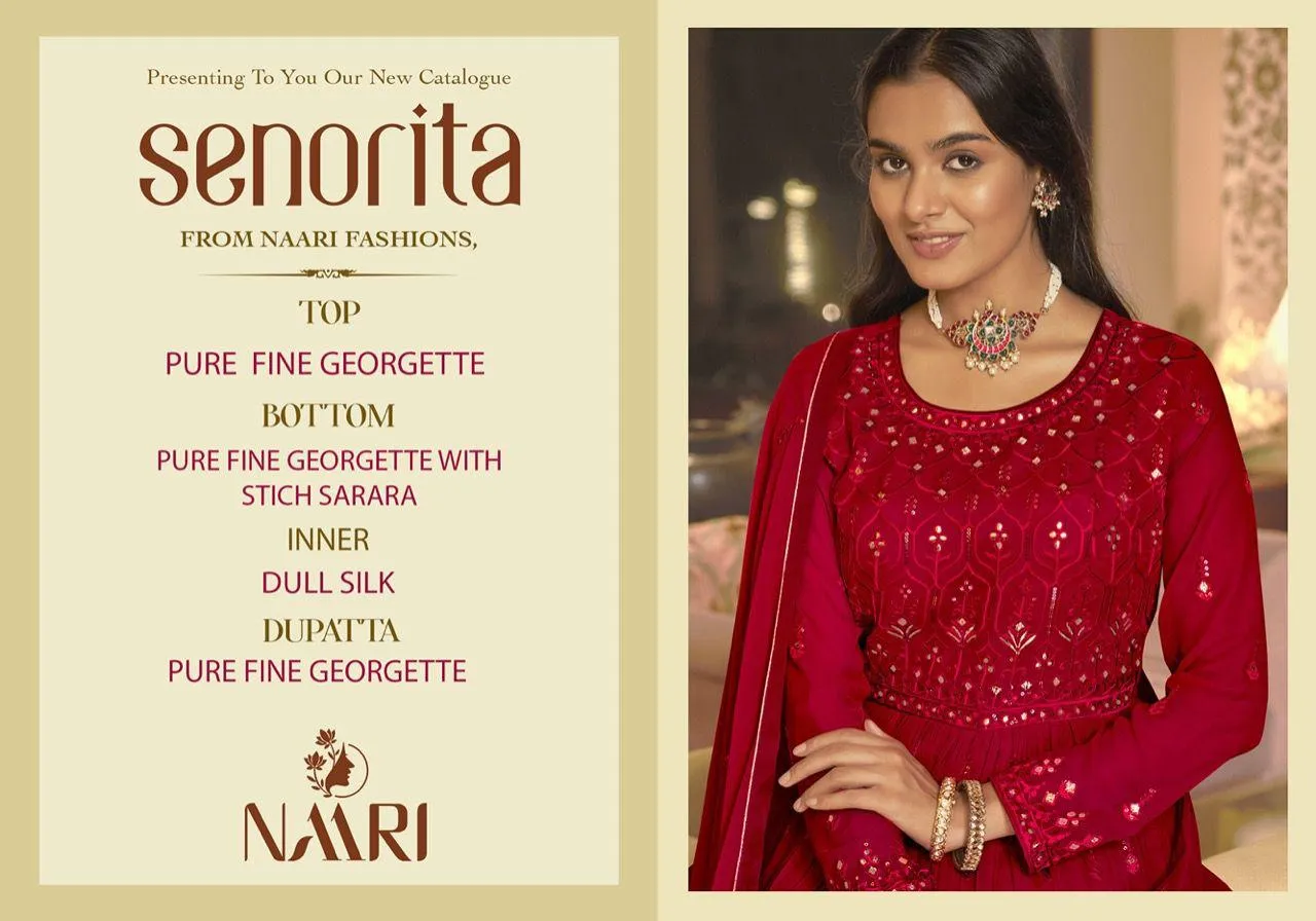 Naari Senorita Pure Gorgette top with heavy embrodery full stich skirt